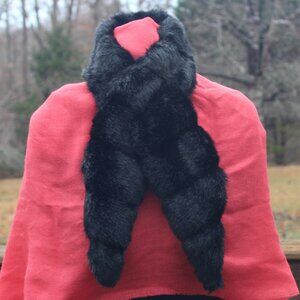 2 pc Black Mink Faux Fur Set: Anastasia Cossack Hat & Scarf Collar